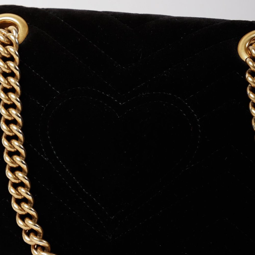 SOLD Gucci Black Velvet Matelassé GG Marmont Mini Bag - Picture 6 of 11